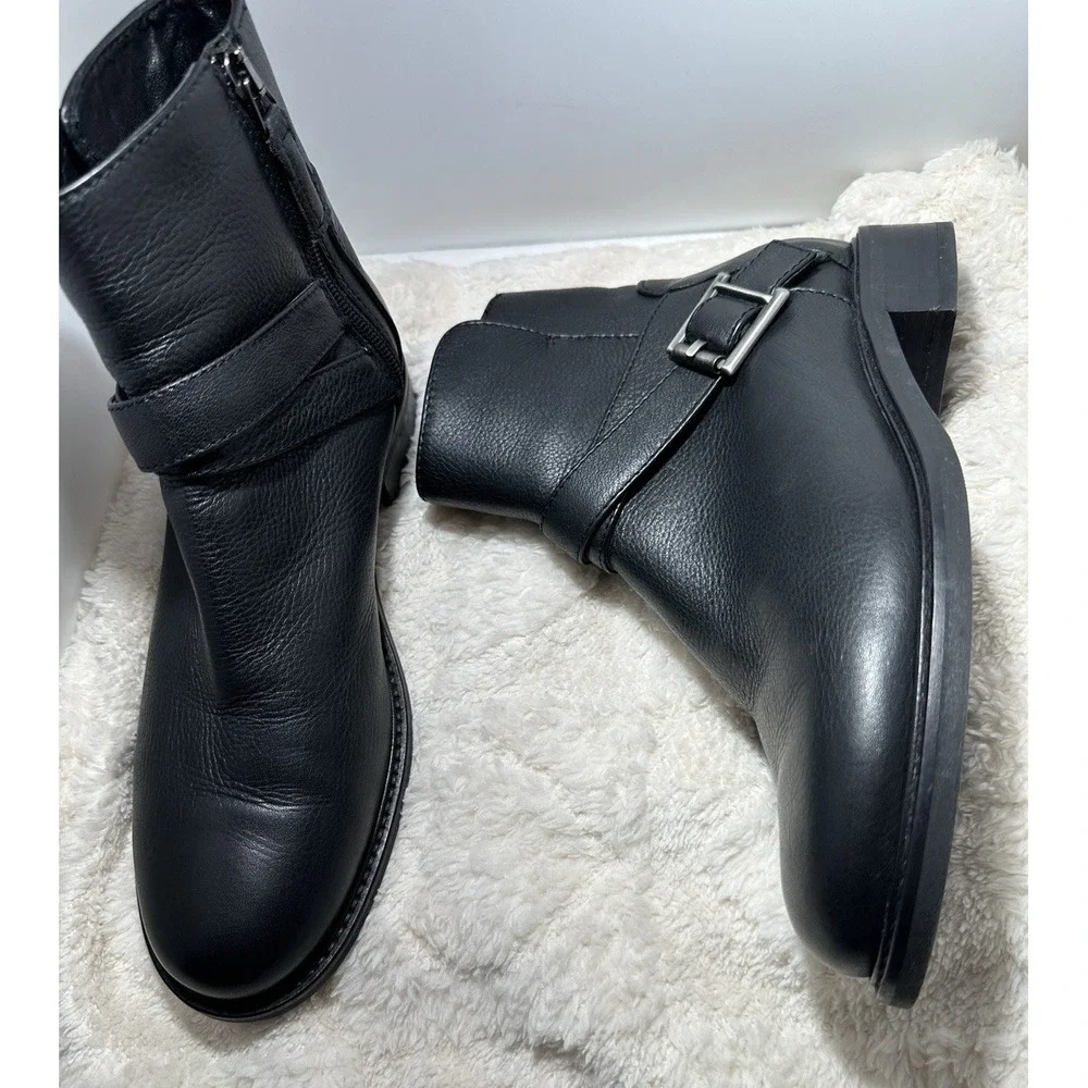 Aquatalia Bree Leather Boots Women Size 7.5 Black Zipper Boho Festival